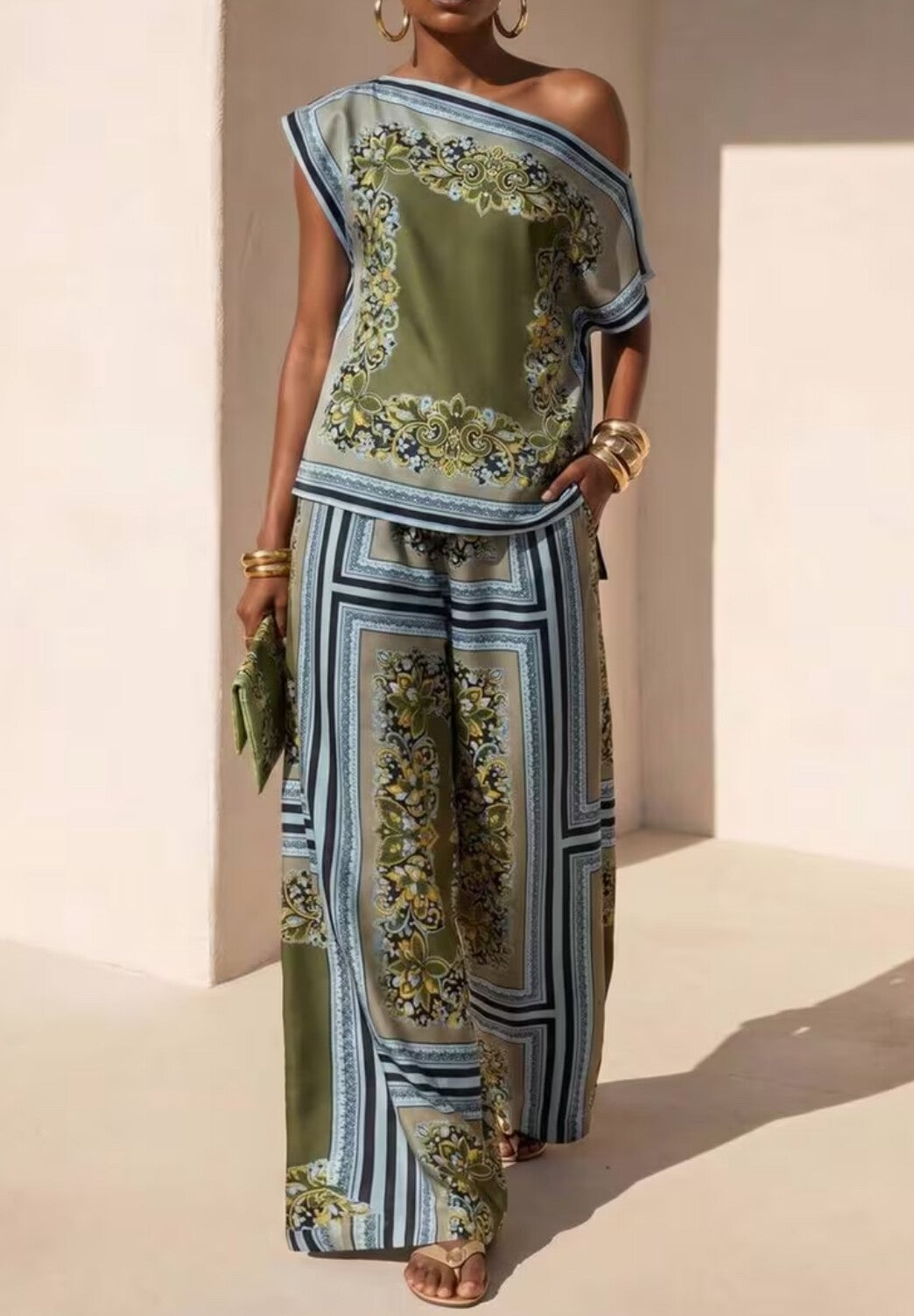 Bohemian Tropical European-Style Green plaid Tropical