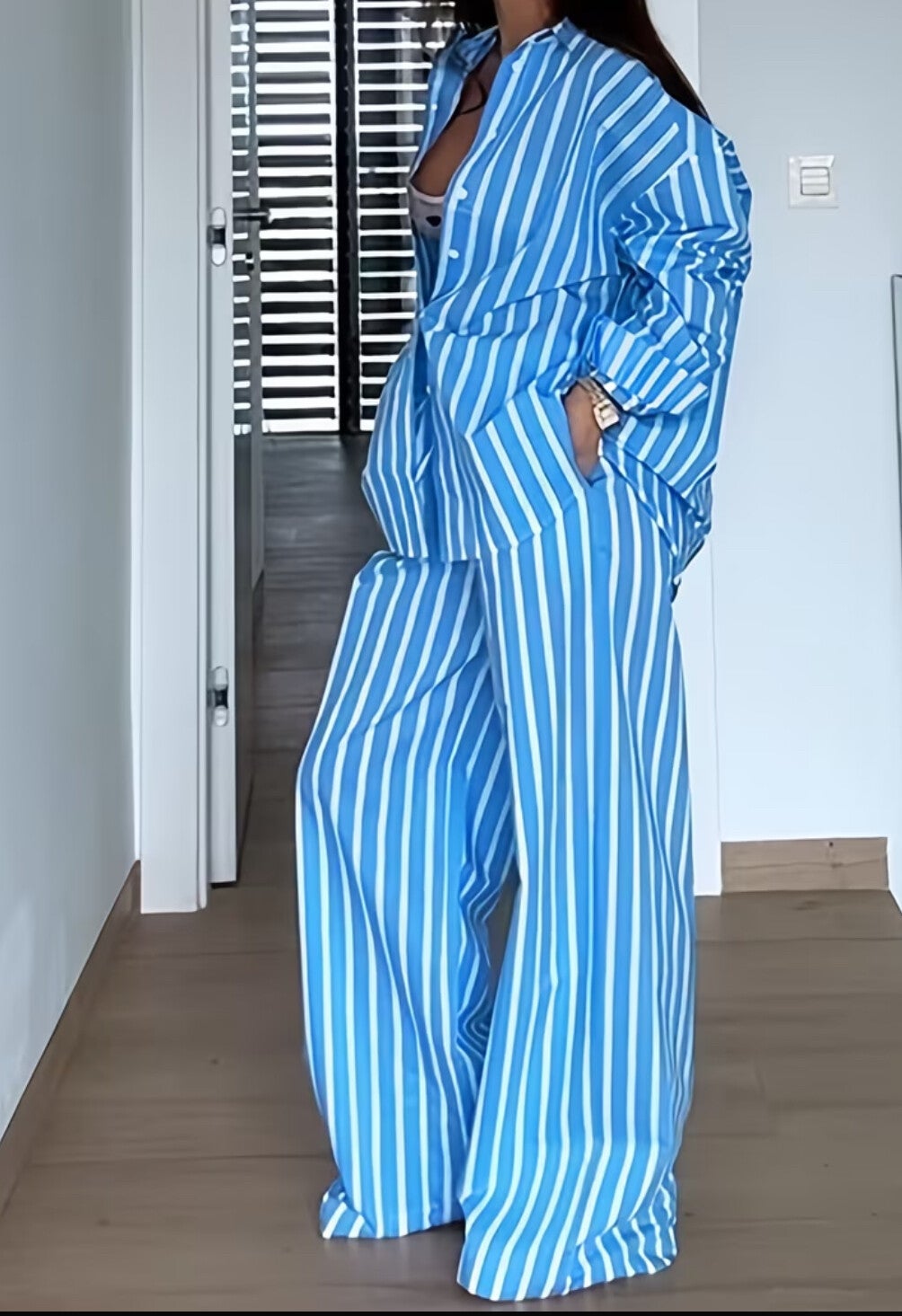 Over large striped shirt and pant set