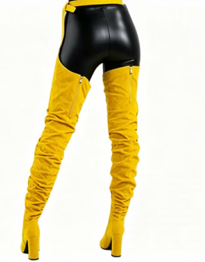 Wide extended colorful suspender style boots