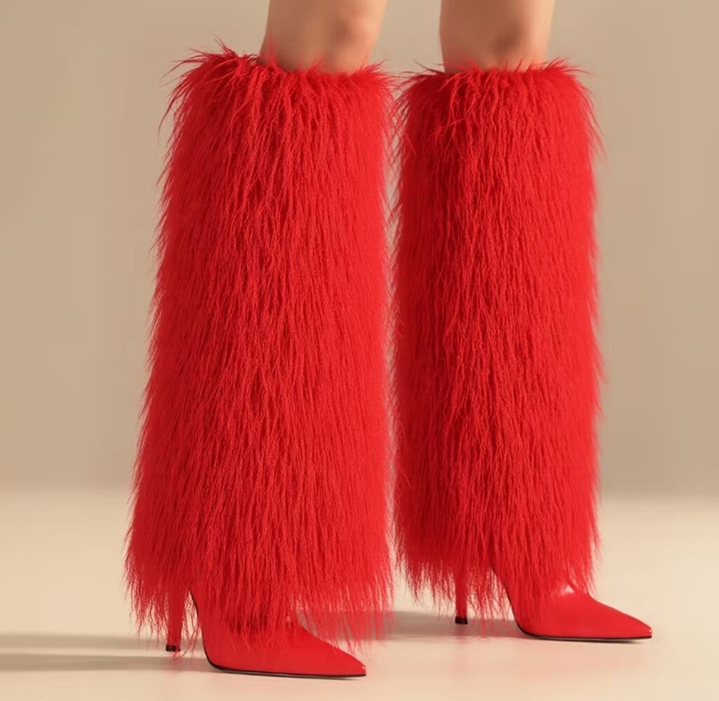Knee high furry boots