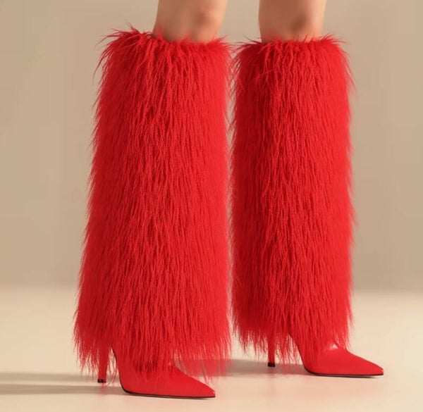 Knee high furry boots
