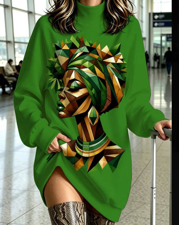 [Digital Printing] Geometric African Portrait Women'S High Neck Sweatshirt