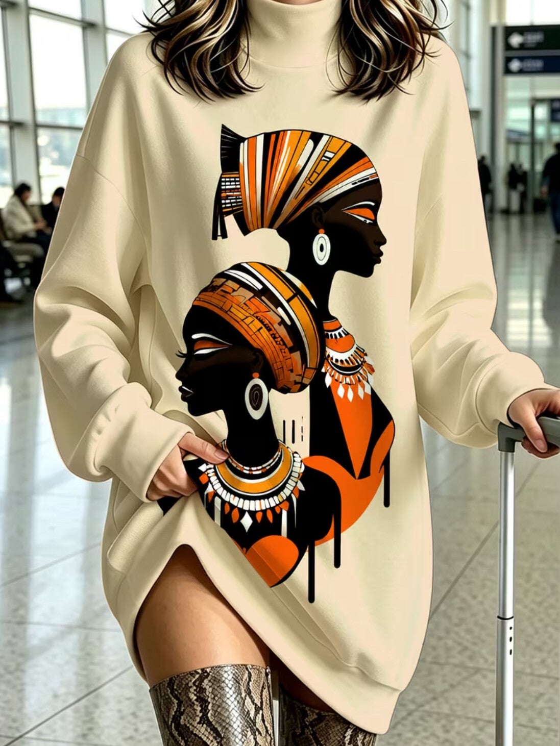 [Digital Printing] Geometric African Women'S High Neck Sweatshirt