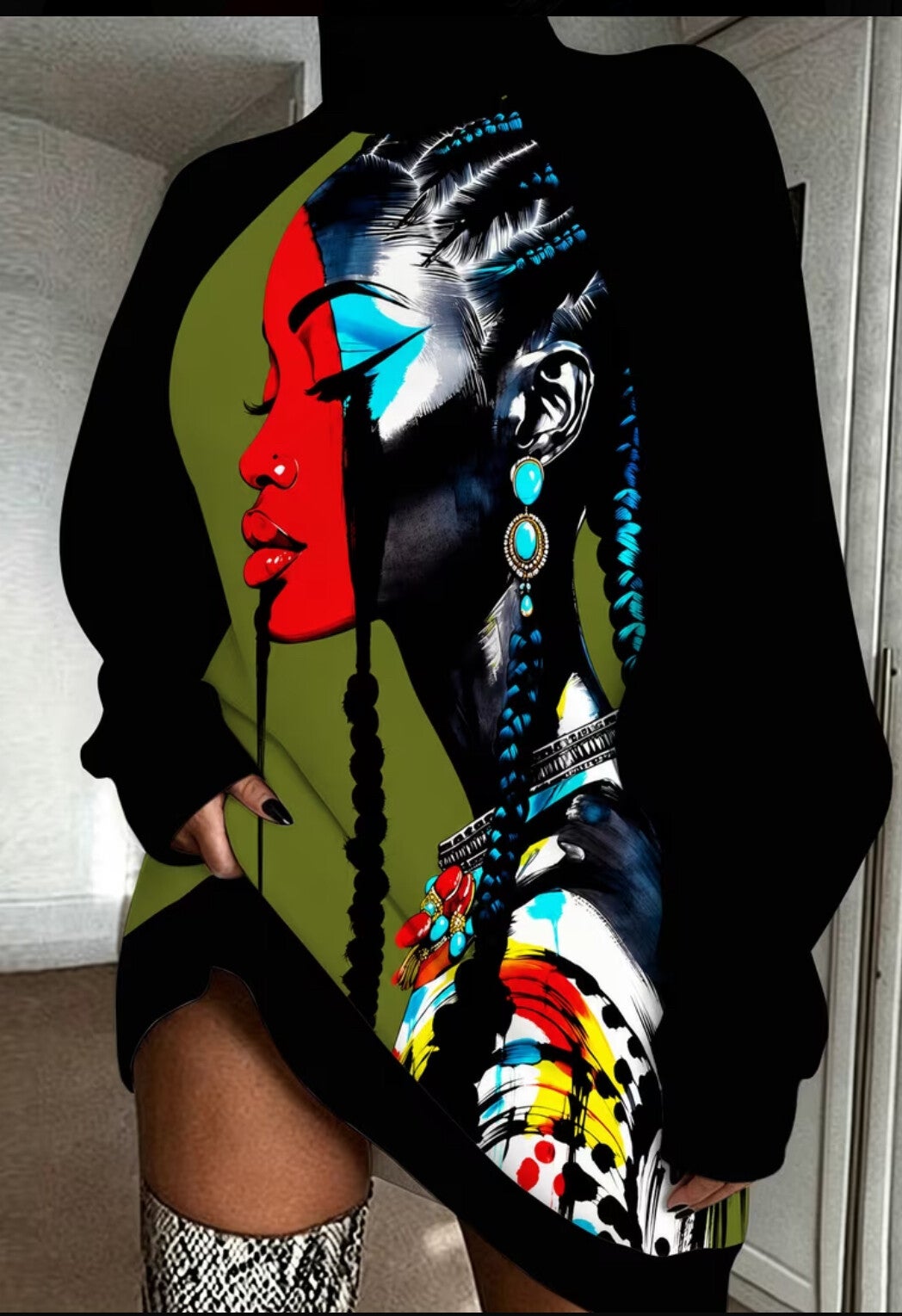 Digital Printing] African Tribal  Woman Women'S High Neck Sweatshirt