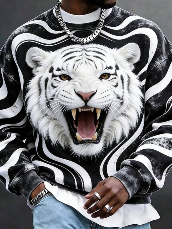 Abstract striped Tiger print casual sweatshirt