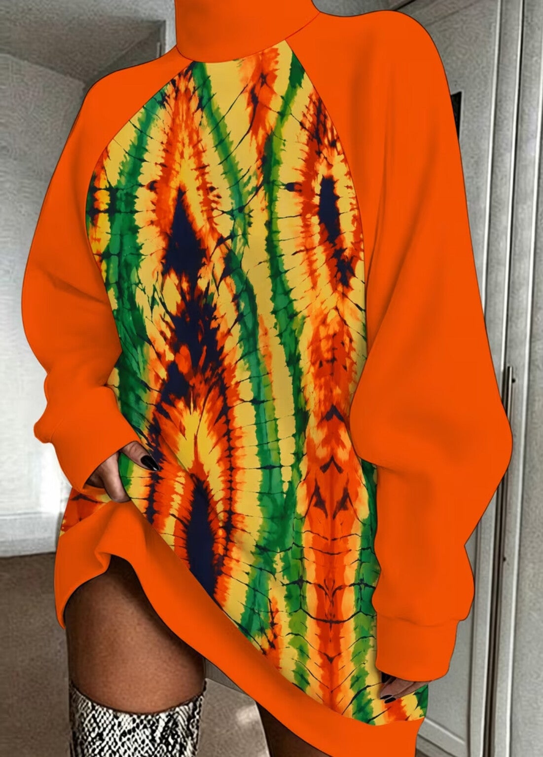 Tie dye pattern high neck sweatshirt