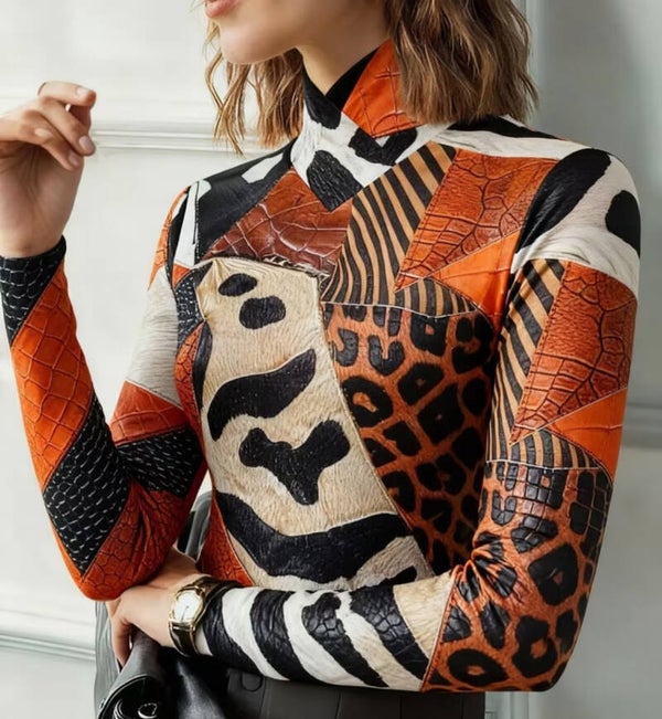 Long sleeve base layer cross-neck blouse