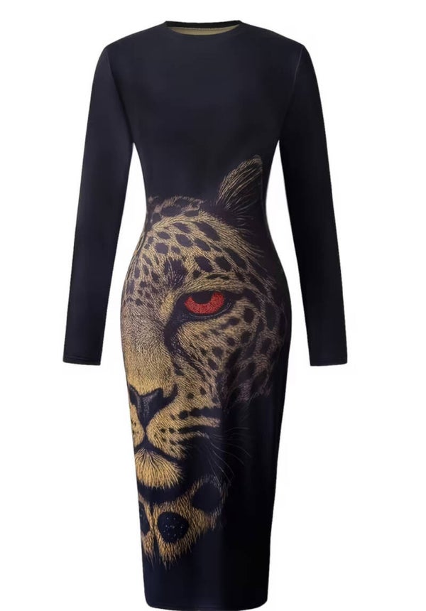 Elegant Tiger printed long dress