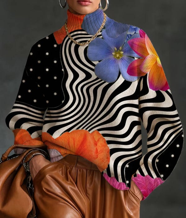 Half-Turtleneck Long-Sleeve Bohemian Sweater