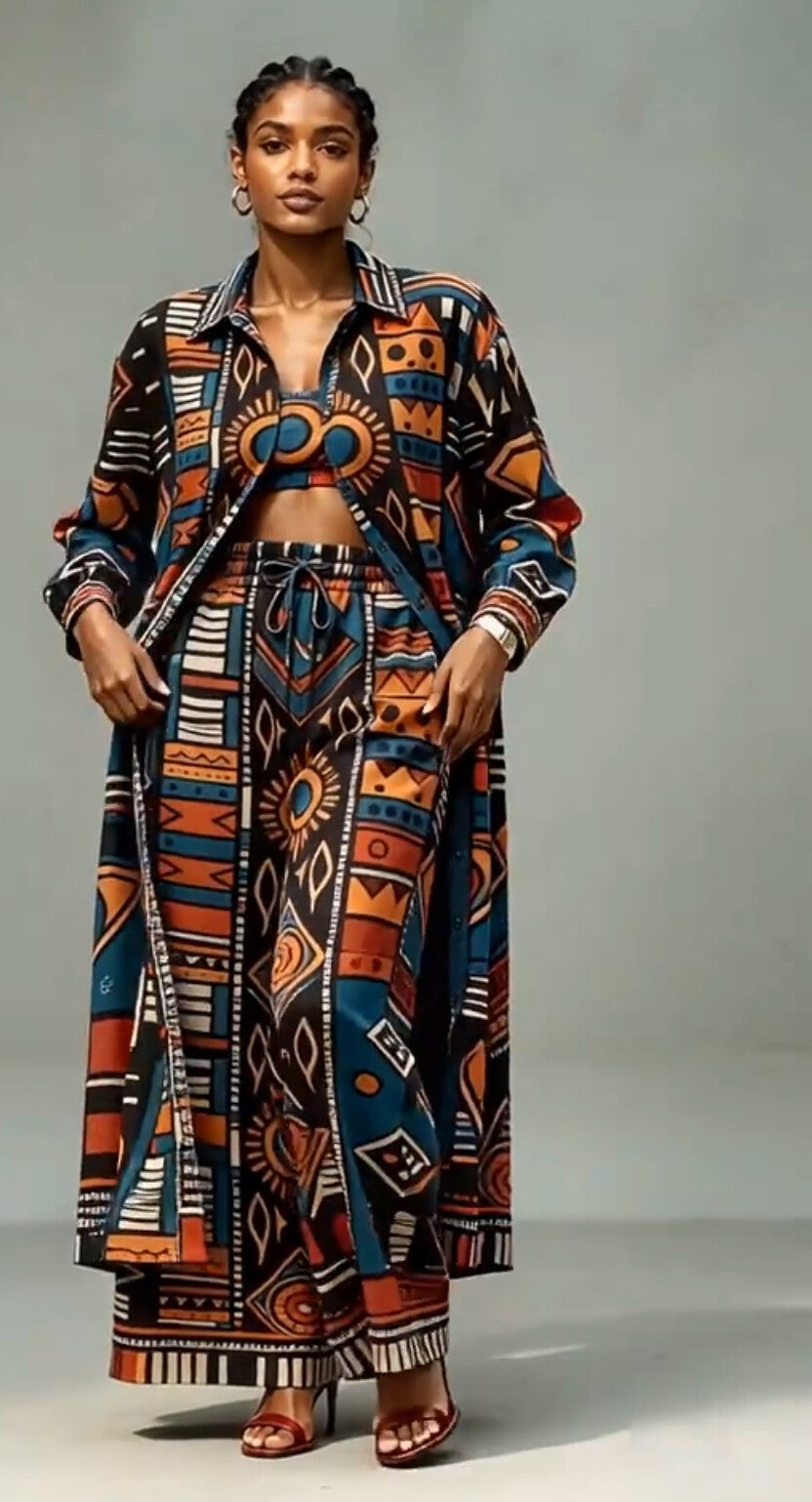 2pcs. African printed long sleeve shirt and wide legged pants