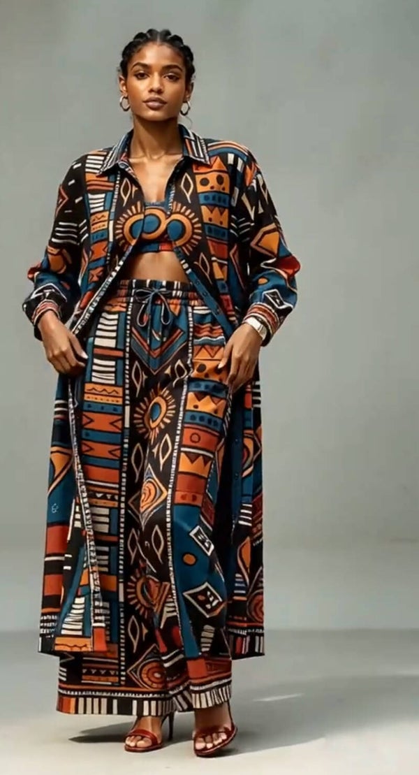 2pcs. African printed long sleeve shirt and wide legged pants
