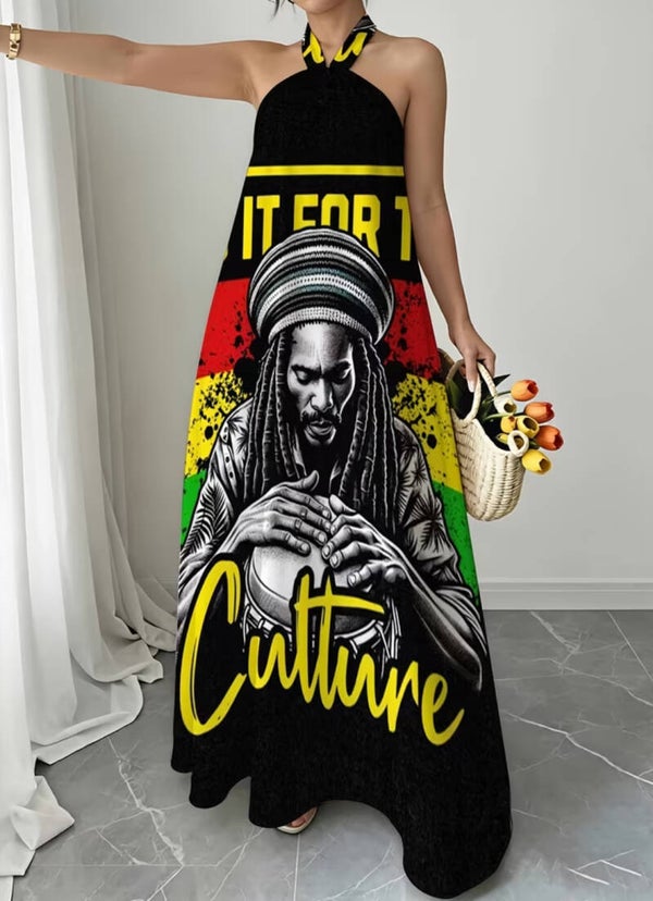 Rasta color printed halter neck maxi dress