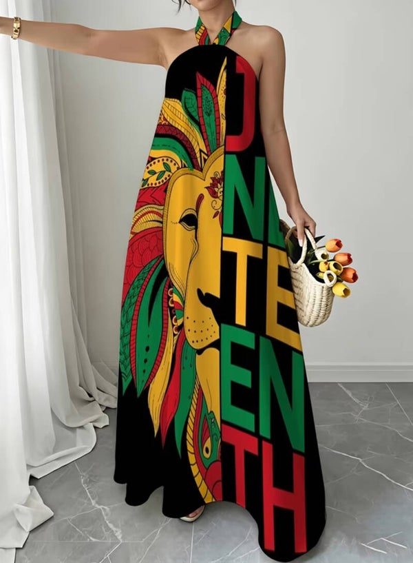 African American printed neck mask dress