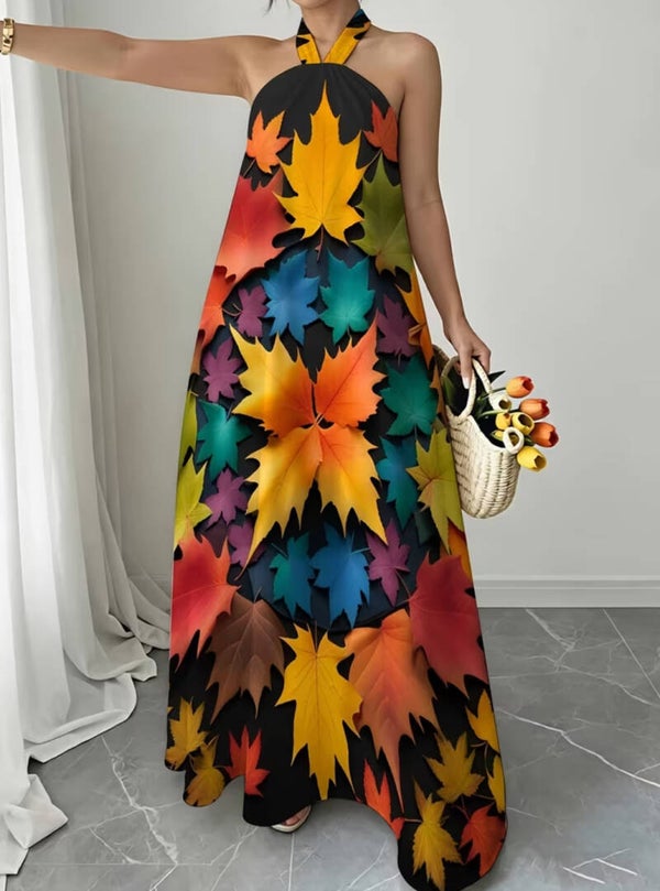 Printed Fall Season Halter Dress