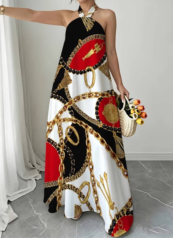 Chain print halter dress
