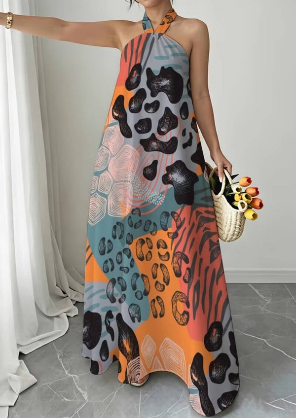 Loose fit Bohemian style halter dress