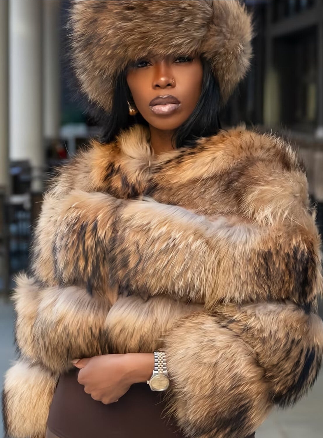 Faux cropped jacket, hooded short coat