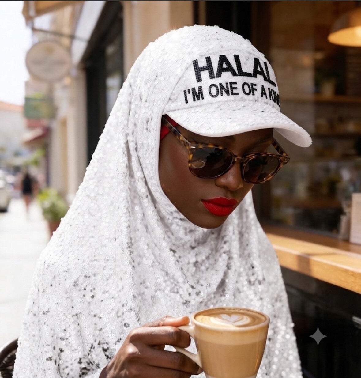 WHITE SEQUENCED-FULL COVERED HIJAB