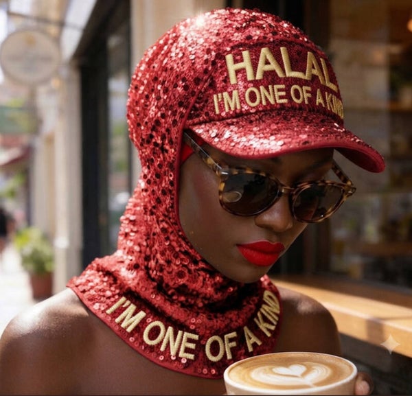 RED SEQUENCED HIJAB- NECK COVER