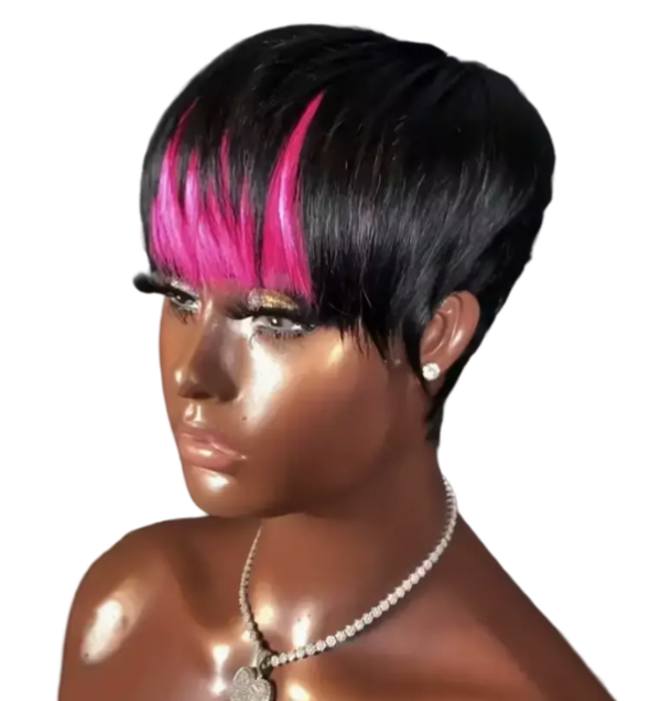 Pink Highlights - Human Hair Pixie Cut Wig