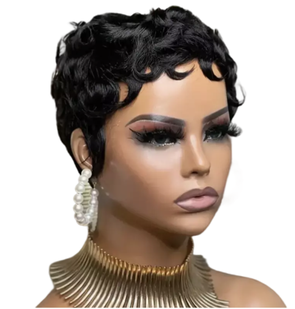 Black - Curly Wave Pixie Cut Wig Short Bob Human Hair Wigs