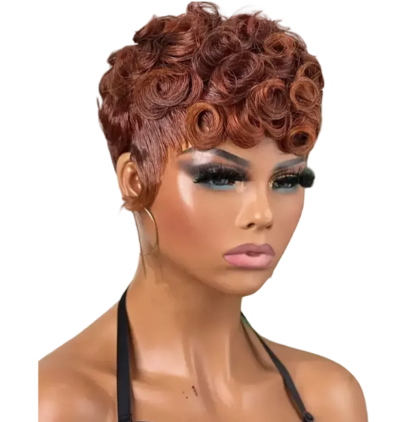 #GINGER - Skill Wig Ginger Curly Wave Pixie Cut Wig Short Bob Human Hair Wigs