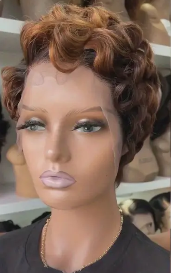 #Auburn - Short Curly Lace Front Wigs Human