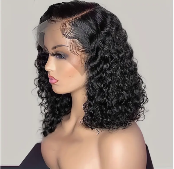 Side Part Human Hair Bob Wig Natural Color Deep Wave Wigs For Women 180%