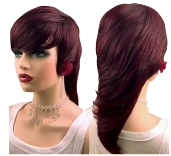 Burgundy - Mullet Wig Human Hair For Women Brazilian Virgin Remy Human Hair
