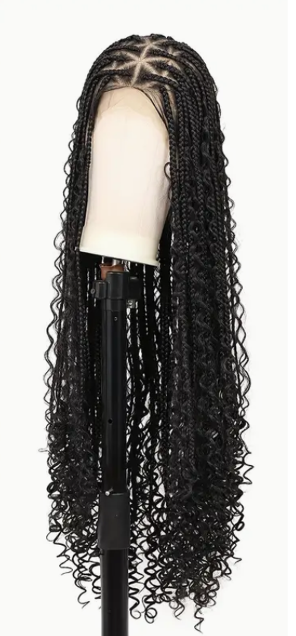 36"-BLACK -Boho Box Braids Wig Triangle Knotless Braided Wig