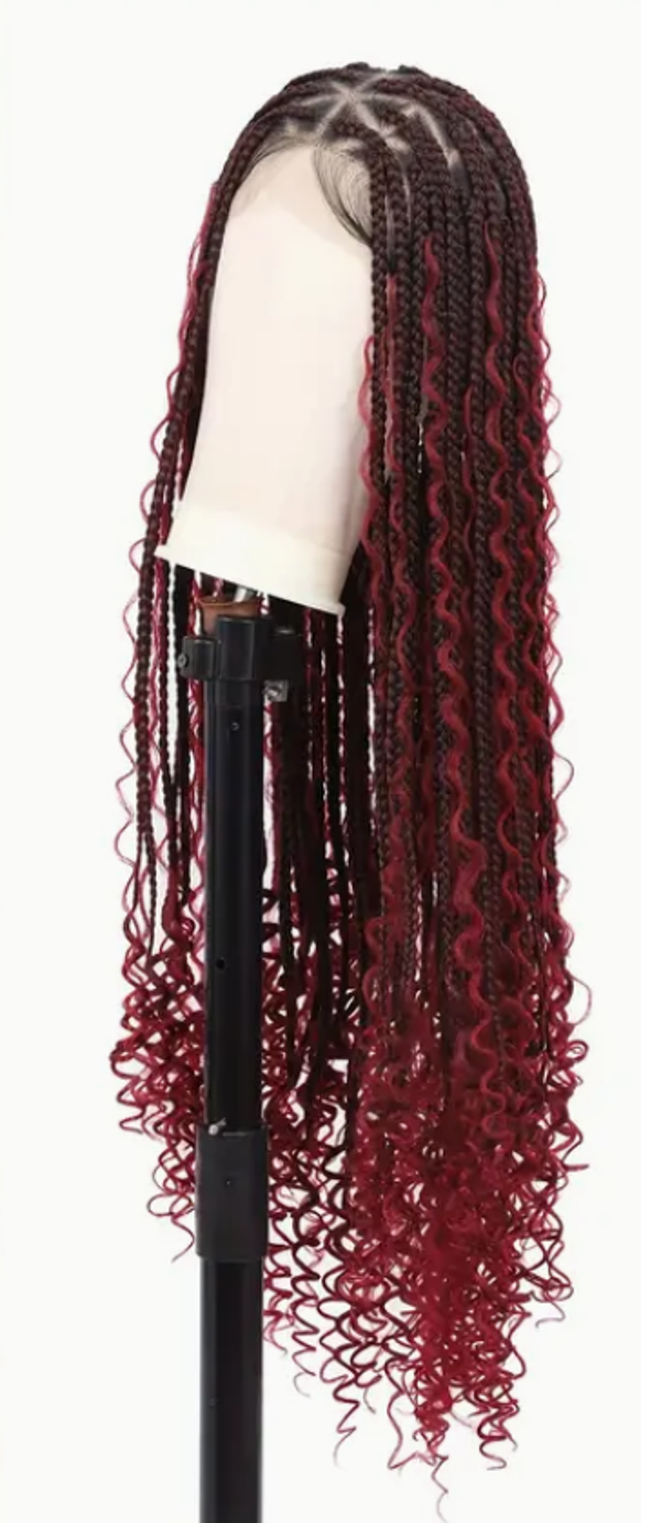 36"-BURGUNDY- Boho Box Braids Wig Triangle Knotless Braided Wig