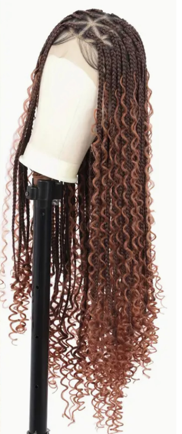 36"-AUBURN -Boho Box Braids Wig Triangle Knotless Braided Wig