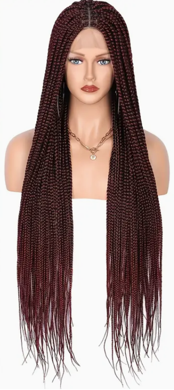 Burgundy-Synthetic Full Lace Braided Wigs