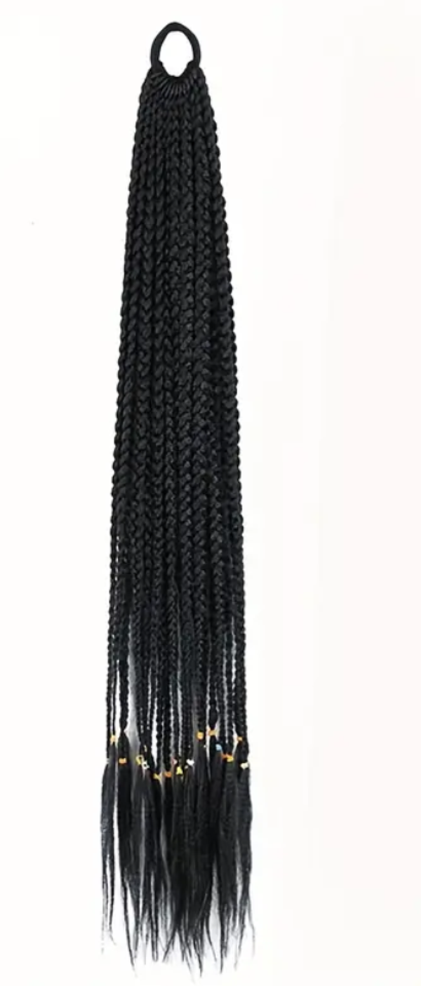 24 Inch Long Box Braided Ponytail Extensions With Elastic Rubber Band