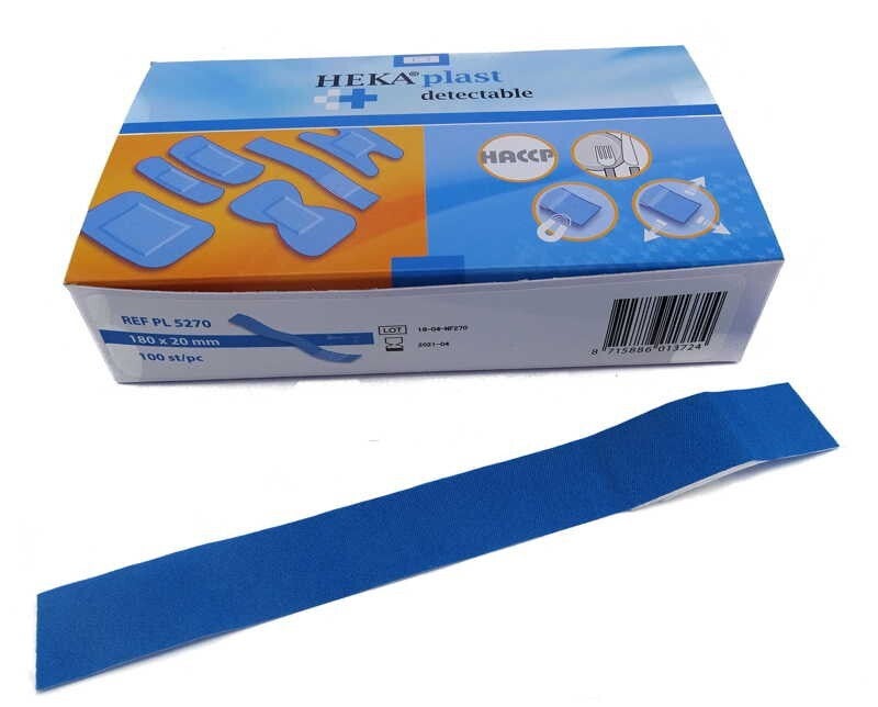 Lange textiel detectiepleisters 100 stuks (blauw) 18cm  ( ook waterafstotend/PE)