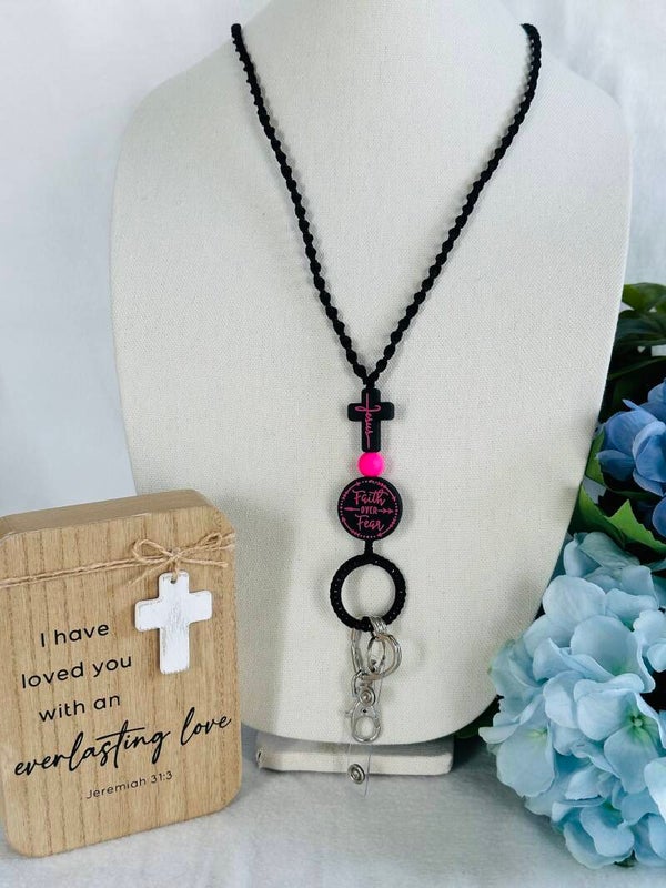Lanyard Jesus negro y rosa