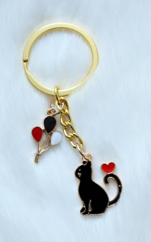 sleutelhanger kat ballon rood zwart wit