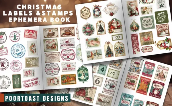 Christmas Labels and Stamps Ephemera Book