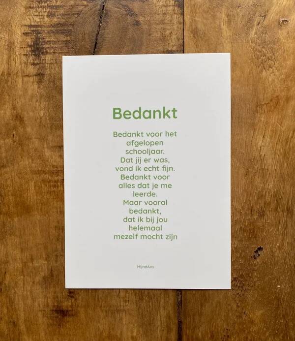Bedankkaart leerkracht