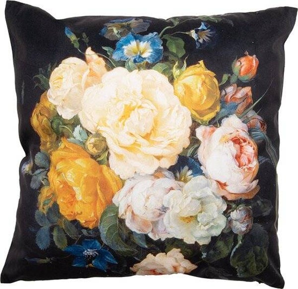Kussenhoes 45x45 cm Zwart Geel Polyester Bloemen