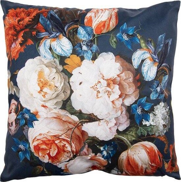 Kussenhoes 45x45 cm Blauw Oranje Polyester Bloemen