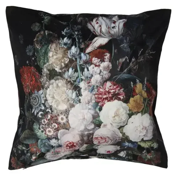 Kussenhoes 45x45 cm Zwart Polyester Bloemen