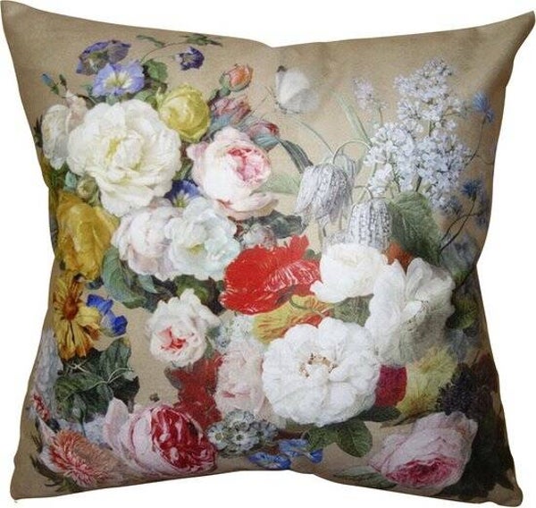 Kussenhoes 45x45 cm Beige Wit Polyester Bloemen