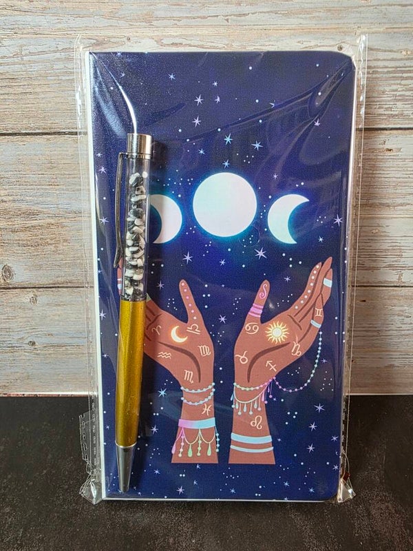 Grimoire Notitieboek met Toermalijn Pen - Maanfasen
