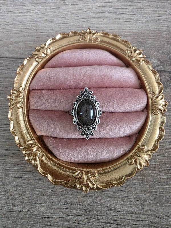 Ring – Zilver Obsidiaan | Verstelbaar | Nikkelvrij Staal