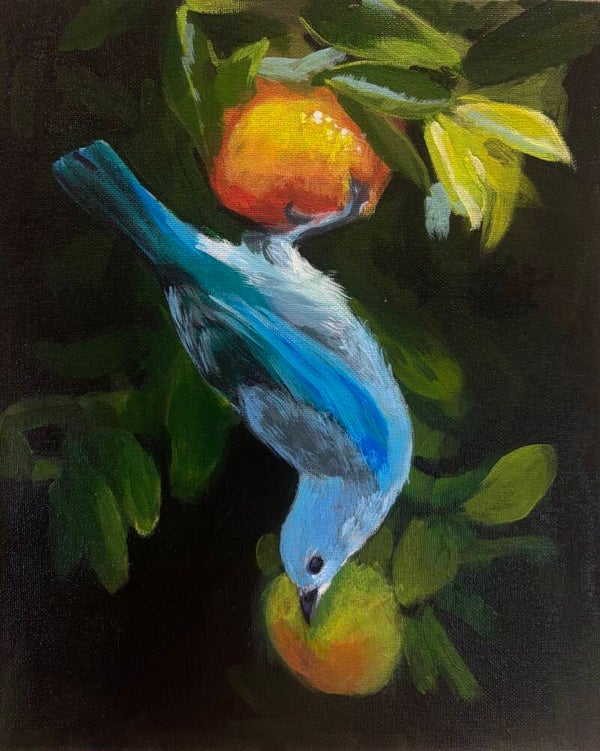 Handgeschilderd Vogeltje op Canvas Paneel 24x30