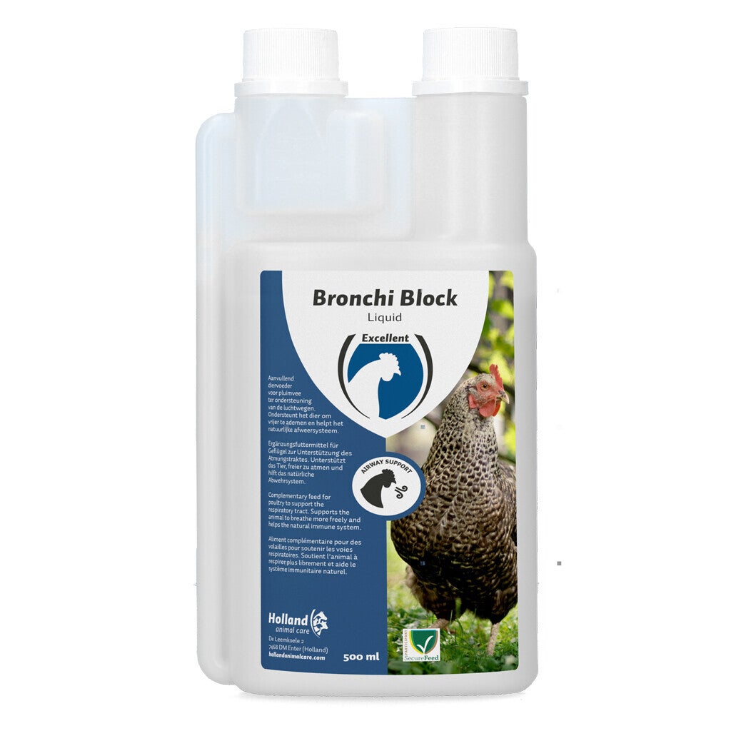 Bronchi Block vloeibaar voor pluimvee  Ondersteunt het dier om vrijer te ademen en helpt het natuurlijke afweersysteem.