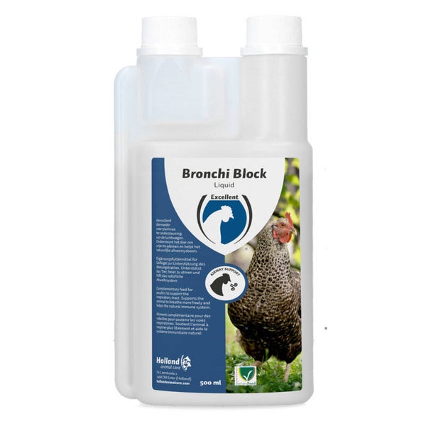 Bronchi Block vloeibaar voor pluimvee  Ondersteunt het dier om vrijer te ademen en helpt het natuurlijke afweersysteem.