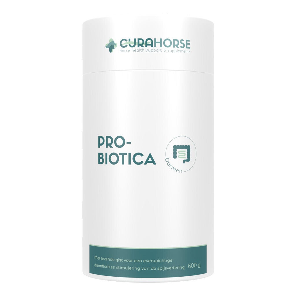 CuraHorse Probiotics 600 g CuraHorse Probiotics is een aanvullend diervoeder voor paarden in poedervorm. Het helpt de darmwerking te bevorderen, is goed voor een evenwichtige darmflora en stimuleert de spijsvertering.