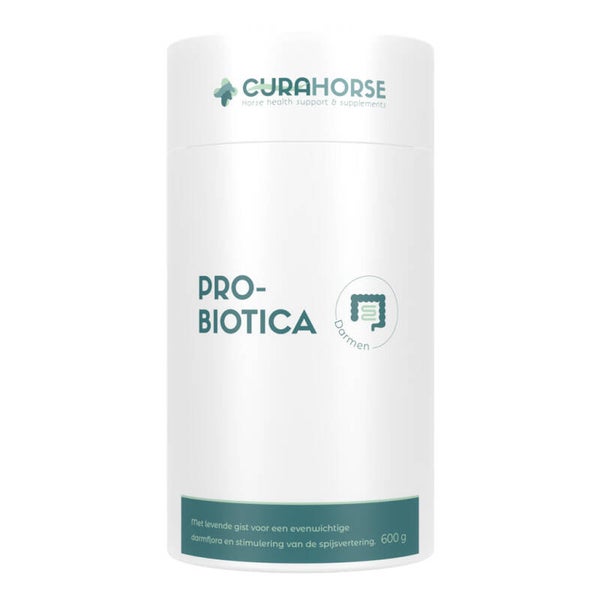 CuraHorse Probiotics 600 g CuraHorse Probiotics is een aanvullend diervoeder voor paarden in poedervorm. Het helpt de darmwerking te bevorderen, is goed voor een evenwichtige darmflora en stimuleert de spijsvertering.